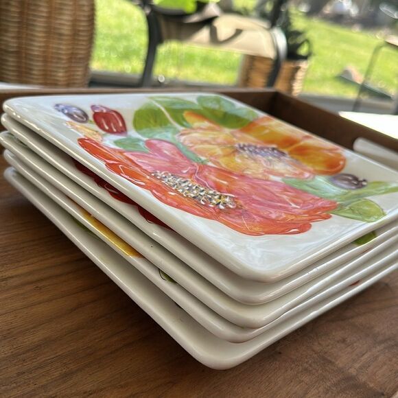 Laurie Gates Set of 5 Floral Square Plates - Picture 3 of 6